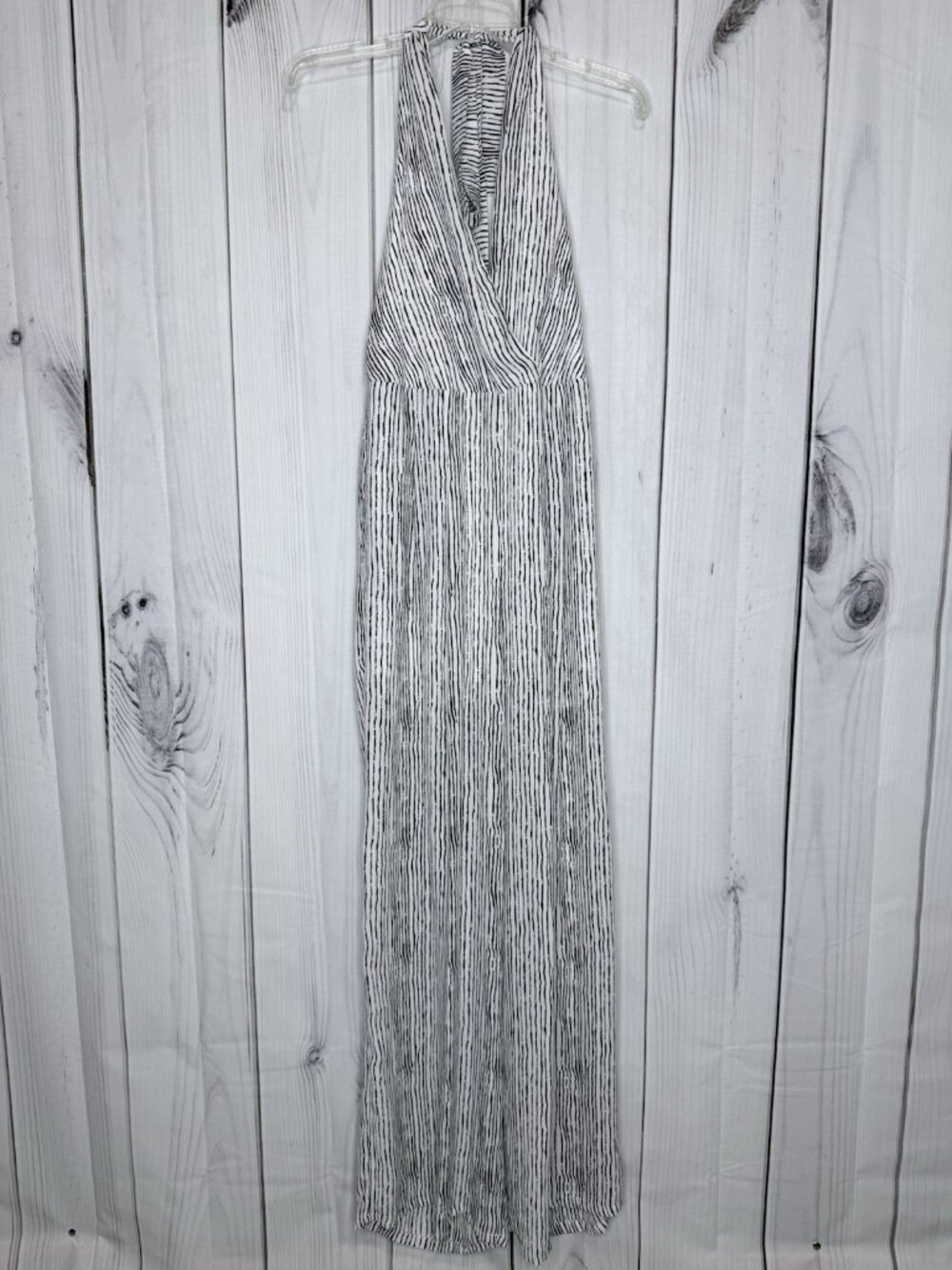 Jealous Tomato Striped Halter Neck Jumpsuit Size M Sash Tie White Black Wide Leg
